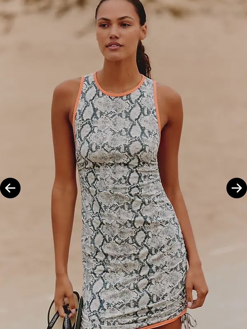 Sleeveless Snake-Print Bodycon Dress with Coral Trim